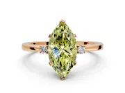 3 Stone Engagement Ring Setting for Fancy Yellow Marquise Center with Low-Set Round Cut Accents and Prong Head in Rose Gold