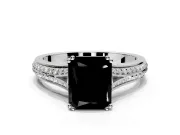 Solitaire Engagement Ring Setting for Fancy Black Radiant Cut Center with Pave Rail Split Shank and Prong Head in Sterling Silver