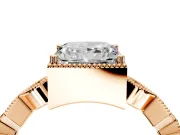 Milgrain Bezel Engagement Ring Setting for Princess Cut Center with Marquise Stations and Bezel Head in Rose Gold