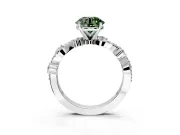 Solitaire Engagement Ring Setting for Fancy Green Round Cut Center with Bar-Station Pave Twist and Prong Head in White Gold