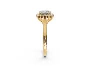 Starburst Halo Engagement Ring Setting for Cushion Cut Center with Thin Round-Wire Band and Prong Head in Yellow Gold