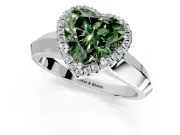 Halo Engagement Ring Setting for Fancy Green Heart-Shaped Center with Knife Ridge Cathedral Band and Prong Head in White Gold