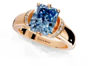 Solitaire Engagement Ring Setting for Fancy Blue Radiant Cut Center with Wide Band, Pave Collar and Prong Head in Rose Gold