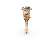 Milgrain Halo Engagement Ring Setting for Fancy Green Heart-Shaped Center with Shoulder Bezels and Prong Head in Rose Gold