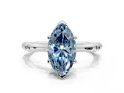 Solitaire Engagement Ring Setting for Fancy Blue Marquise Center with Bamboo Band and Prong Head in White Gold