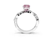 Solitaire Engagement Ring Setting for Fancy Pink Cushion Cut Center with Bar-Station Pave Twist and Prong Head in Sterling Silver