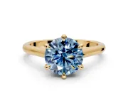 Solitaire Engagement Ring Setting for Fancy Blue Round Cut Center with Cathedral Band and Prong Head in Yellow Gold