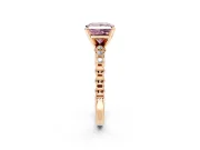 Solitaire Engagement Ring Setting for Fancy Pink Princess Cut Center with Bezel-Dot Beaded Band and Prong Head in Rose Gold
