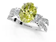 3 Stone Engagement Ring Setting for Fancy Yellow Oval Center with Pave Twist Band and Prong Head in Platinum