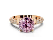 Solitaire Engagement Ring Setting for Fancy Pink Round Cut Center with Multi-Row Accents and Prong Head in Rose Gold