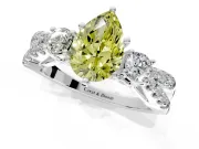 3 Stone Engagement Ring Setting for Fancy Yellow Pear-Shaped Center with Pave Split Shank and Prong Head in Platinum