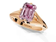 Solitaire Engagement Ring Setting for Fancy Pink Emerald Cut Center with Milgrain Cathedral Band and Prong Head in Rose Gold