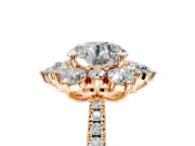 Floral Halo Engagement Ring Setting for Round Cut Center with Pave Accents and Prong Head in Rose Gold