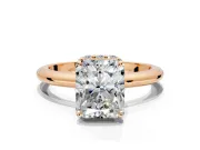 Hidden Halo Engagement Ring Setting for Radiant Cut Center with Plain Rounded Band and Prong Head in Rose Gold