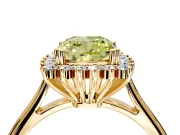Starburst Halo Engagement Ring Setting for Fancy Yellow Cushion Cut Center with Thin Round-Wire Band and Prong Head in Yellow Gold