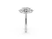 Small-Accent Cluster Halo Engagement Ring Setting for Pear-Shaped Center with Plain Band and Prong Head in White Gold