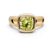 Solitaire Engagement Ring Setting for Fancy Yellow Cushion Cut Center with Wide Band and Bezel Head in Yellow Gold