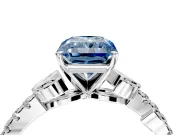 Leaf Motif Engagement Ring Setting for Fancy Blue Radiant Cut Center with Pave Band and Prong Head in Platinum