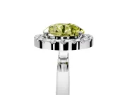 Halo Engagement Ring Setting for Fancy Yellow Round Cut Center with Thin Plain Band and Prong Head in Sterling Silver