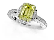 Floral Engagement Ring Setting for Fancy Yellow Emerald Cut Center with Four Accent Clusters and Prong Head in Platinum