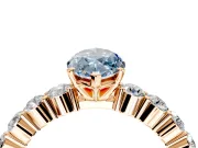 Shared-Prong Engagement Ring Setting for Fancy Blue Marquise Center with Graduated Accents and Prong Head in Rose Gold