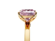 Solitaire Engagement Ring Setting for Fancy Pink Princess Cut Center with Thin Rounded Plain Band and Prong Head in Yellow Gold