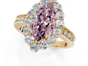 Halo Engagement Ring Setting for Fancy Pink Marquise Center with Milgrain Channel Band and Prong Head in Yellow Gold