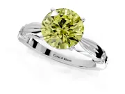 Solitaire Engagement Ring Setting for Fancy Yellow Round Cut Center with Carved Leaf Shoulders and Prong Head in Sterling Silver