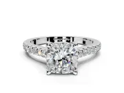 Solitaire Engagement Ring Setting for Cushion Cut Center with Widening Pave Band and Claw Prong Head in Platinum