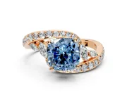 Solitaire Engagement Ring Setting for Fancy Blue Cushion Cut Center with Filigree Band and Prong Head in Rose Gold