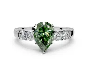 5 Stone Engagement Ring Setting for Fancy Green Pear-Shaped Center with Plain Band and Prong Head in Platinum