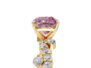 Solitaire Engagement Ring Setting for Fancy Pink Cushion Cut Center with Bar-Station Pave Twist and Prong Head in Yellow Gold
