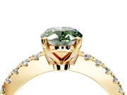 Solitaire Engagement Ring Setting for Fancy Green Oval Center with Single Row Accent Band and Prong Head in Yellow Gold