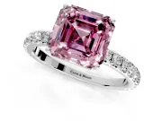 Solitaire Engagement Ring Setting for Fancy Pink Asscher Cut Center with Large Accent Band and Prong Head in Sterling Silver