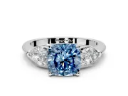 3 Stone Engagement Ring Setting for Fancy Blue Cushion Cut Center with Large Pear-Shaped Accents and Prong Head in White Gold