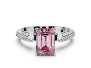 Solitaire Engagement Ring Setting for Fancy Pink Emerald Cut Center with Multi-Row Accents and Prong Head in Platinum