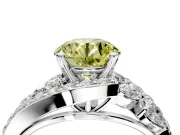 Halo Engagement Ring Setting for Fancy Yellow Round Cut Center with Marquise and Pave Bypass Band and Prong Head in White Gold