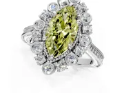Milgrain Halo Engagement Ring Setting for Fancy Yellow Marquise Center with Bezel Point Accents and Prong Head in Platinum