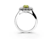 Cluster Halo Engagement Ring Setting for Fancy Yellow Emerald Cut Center with Milgrain Bezel Accents and Prong Head in Sterling Silver