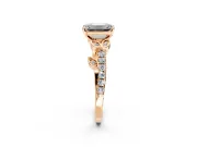 Leaf Motif Engagement Ring Setting for Emerald Cut Center with Pave Band and Prong Head in Rose Gold