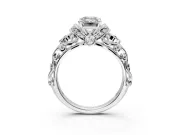 Solitaire Engagement Ring Setting for Emerald Cut Center with Filigree Band and Prong Head in Platinum