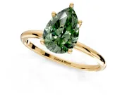 Solitaire Engagement Ring Setting for Fancy Green Pear-Shaped Center with Straight Thin Band and Prong Head in Yellow Gold