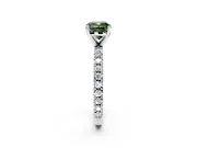 Solitaire Engagement Ring Setting for Fancy Green Cushion Cut Center with Fine Pave Band and Claw Prong Head in Platinum