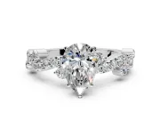 Solitaire Engagement Ring Setting for Pear-Shaped Center with Bar-Station Pave Twist and Prong Head in Platinum
