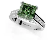 Solitaire Engagement Ring Setting for Fancy Green Princess Cut Center with Channel Band and Double Claw Prong Head in White Gold