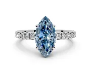 Solitaire Engagement Ring Setting for Fancy Blue Marquise Center with Single Row Accent Band and Prong Head in Platinum