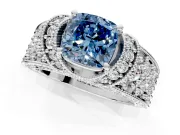 Pave Engagement Ring Setting for Fancy Blue Cushion Cut Center with Curved Accent Rows, Openwork and Prong Head in Sterling Silver