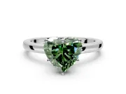 Solitaire Engagement Ring Setting for Fancy Green Heart-Shaped Center with Plain Band and Tulip Prong Head in Sterling Silver