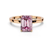 Solitaire Engagement Ring Setting for Fancy Pink Emerald Cut Center with Thin Rounded Plain Band and Prong Head in Rose Gold