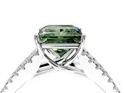 Solitaire Engagement Ring Setting for Fancy Green Princess Cut Center with Pave Split Shank and Prong Head in White Gold